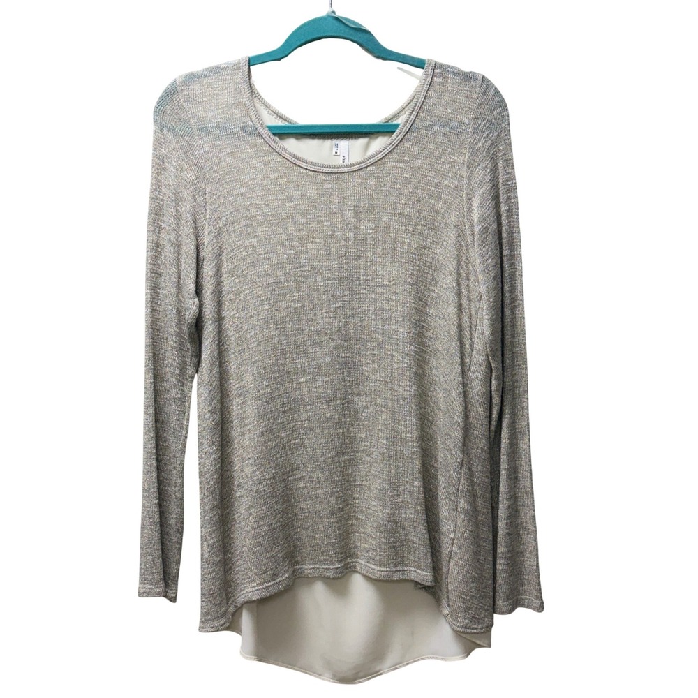 Studio Y Medium Metallic Knit‎ Layered Hem Top Gray Gold Shimmer Hi Low Blouse